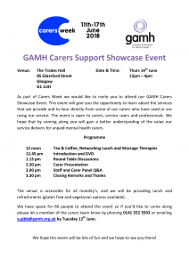 GAMH Carers Support Showcase Event Flyer